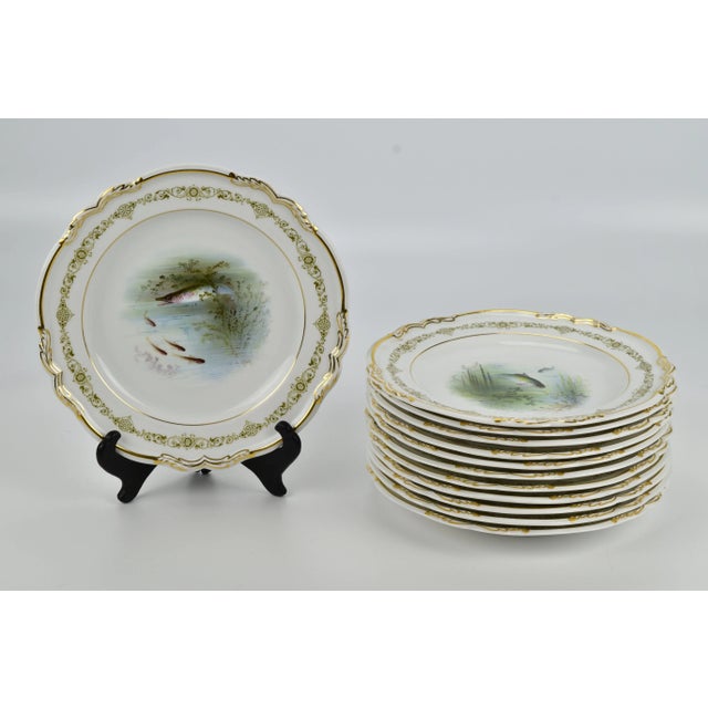 White Late 19th Century Copeland Spode Hand Painted Fish Plates- Set of 12 For Sale - Image 8 of 8