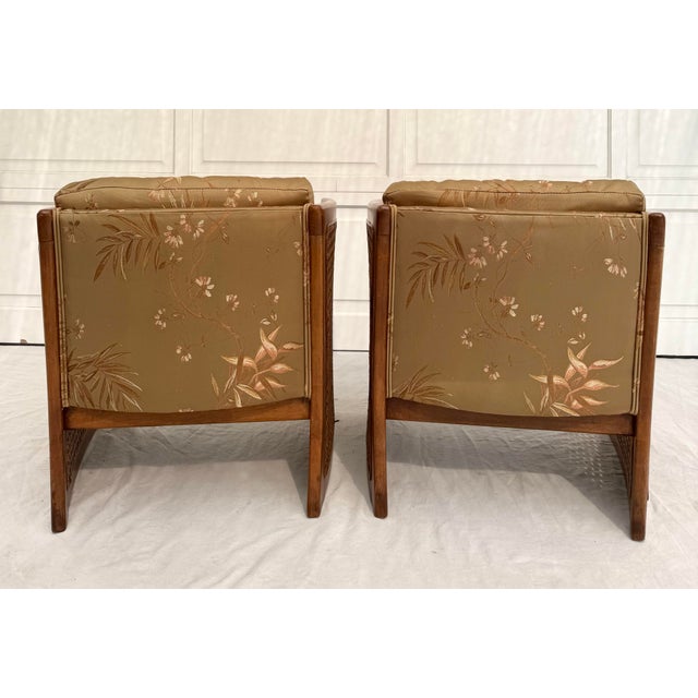 Pair of Vintage Wood and Cane Upholstered Side Chairs For Sale In Los Angeles - Image 6 of 10
