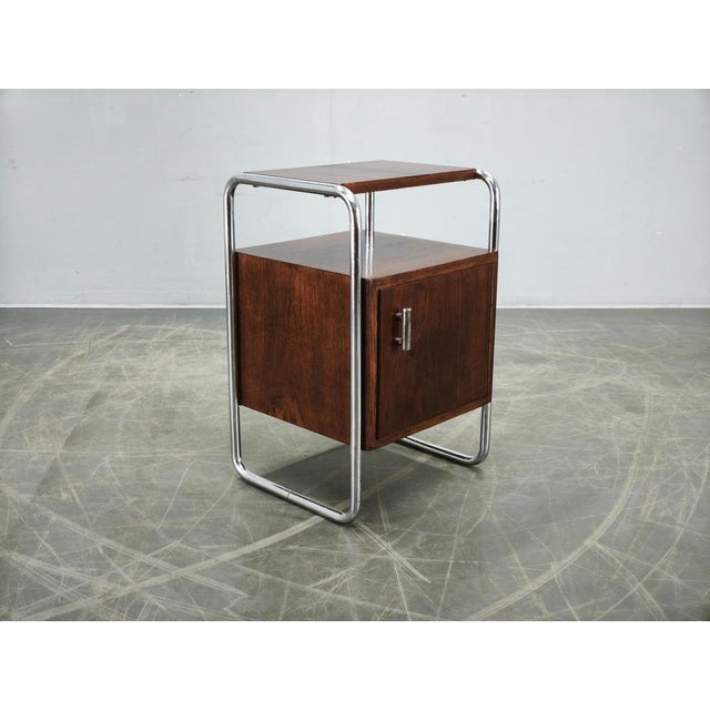 Bauhaus Tubular Chrome and Oak Nightstand, Former Czechoslovakia, 1940s For Sale - Image 12 of 14