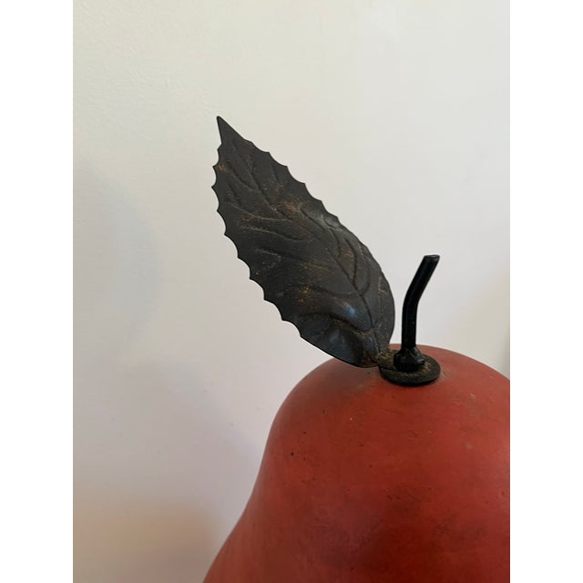 Metal Extra-Large Red Porcelain Pear With Metal Stem and Leaf For Sale - Image 7 of 10