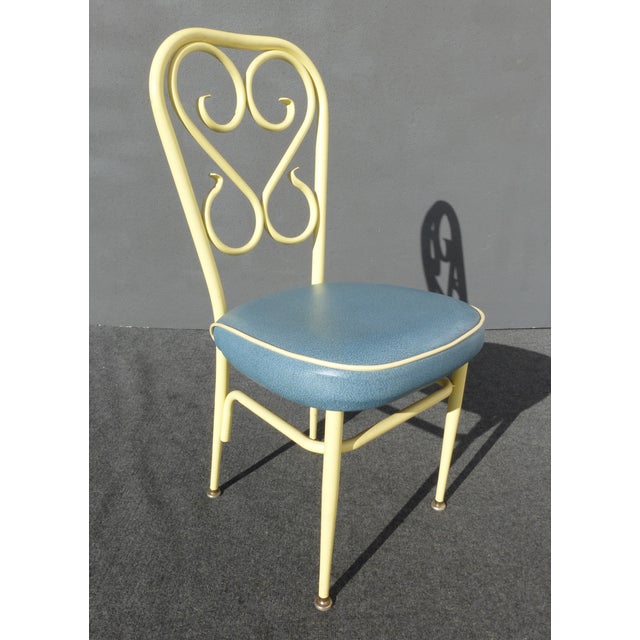 Set Of Six Mid Century Modern Yellow Blue Metal Bistro Chairs