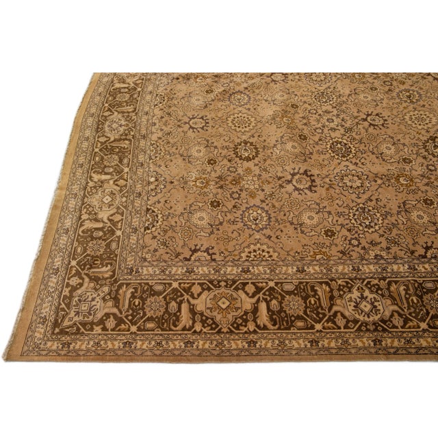 1920s Oversize Antique Tabriz Handmade Allover Designed Brown Persian Wool Rug For Sale - Image 4 of 8