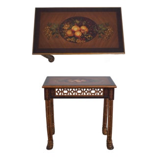 Paint Decorated Faux Bamboo Floral Painted Occasional Table For Sale