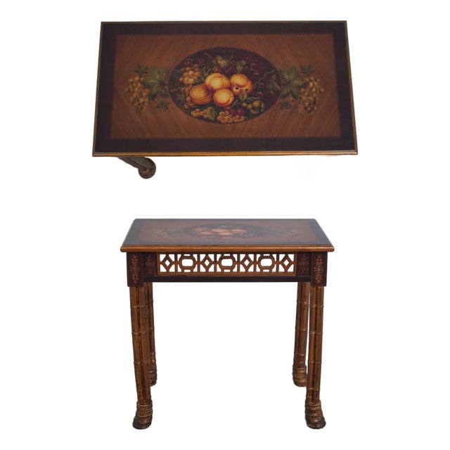 Paint Decorated Faux Bamboo Floral Painted Occasional Table For Sale