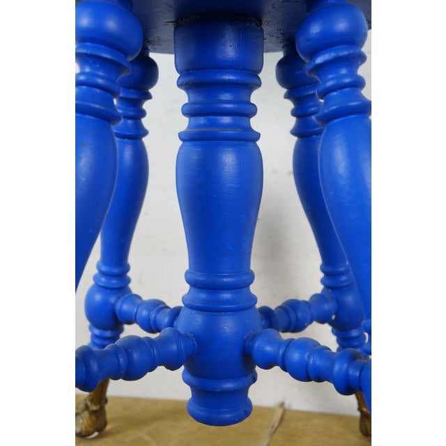 Antique Victorian H Holtzman & Sons Blue Piano Stool Glass Ball & Claw 19" For Sale - Image 9 of 18
