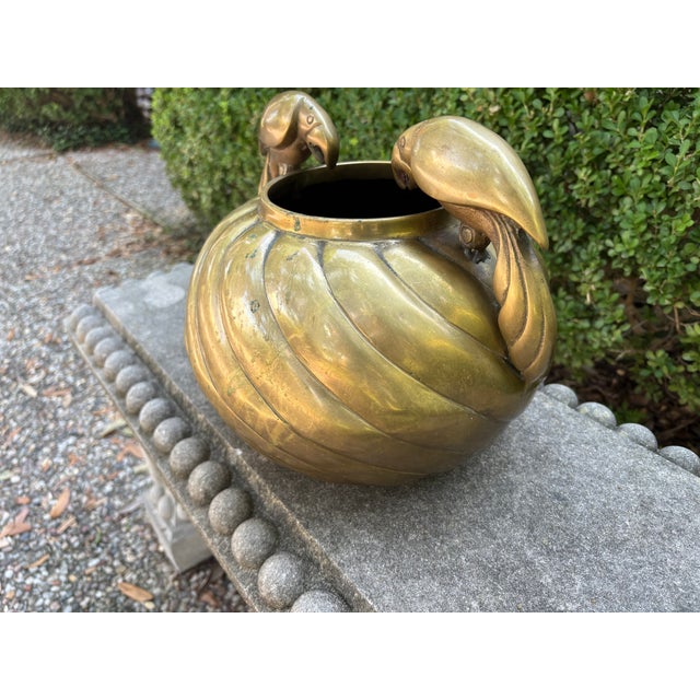 Metal 1980s Hollywood Regency Brass Jardiniere With Parrots by Dolbi Cashier For Sale - Image 7 of 11