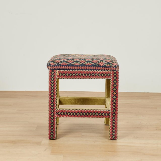 1950s Pair of Stools Upholstered in Antique Persian Kilim For Sale - Image 5 of 14