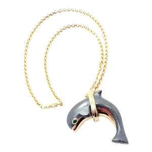 Cartier 18k Yellow Gold Hematite Dolphin Pendant Link Necklace