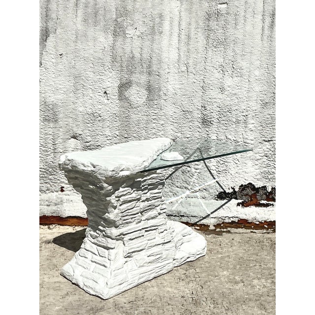 Mid-Century Modern Vintage Boho Plaster Stacked Rock Console Table After Sirmos For Sale - Image 3 of 9