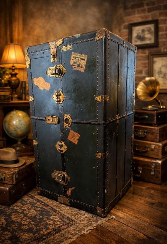 Antique Multnomah Steamer Wardrobe Trunk – Early 1900s Travel