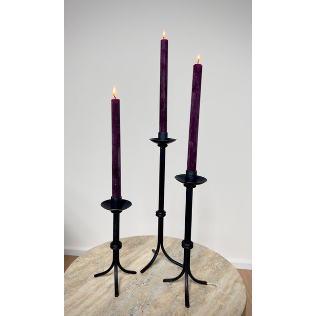 Mid-Century Modern 1970s Brutalist Wrought Iron Candlesticks, Set of 3 For Sale - Image 3 of 7