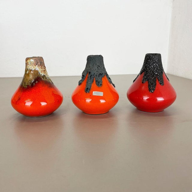 Article: Ceramic fat lava vases. Set of 3. Producer: Roth Ceramics, Germany. Decade: 1970s. Set of 3 original vintage...