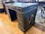 Mid 20th Century Chinoiserie Ebonized Hand Painted Kneehole Leather Top Desk For Sale - Image 5 of 12