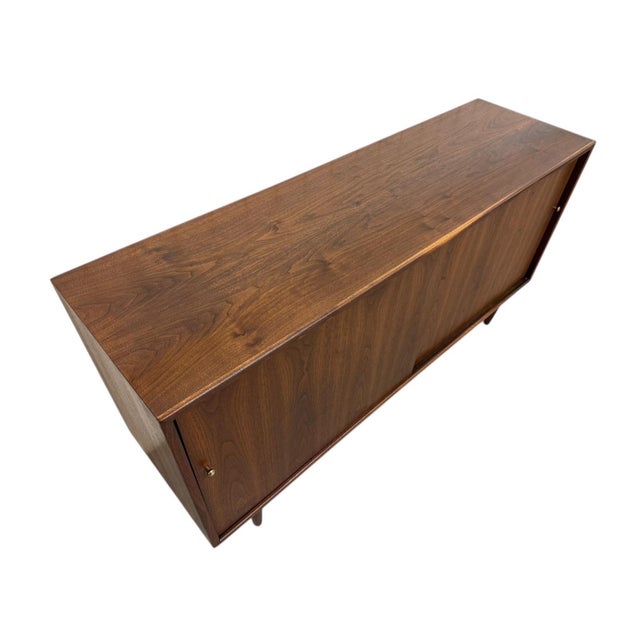 Mid-Century Modern Sliding Door Walnut Storage Cabinet For Sale - Image 4 of 7