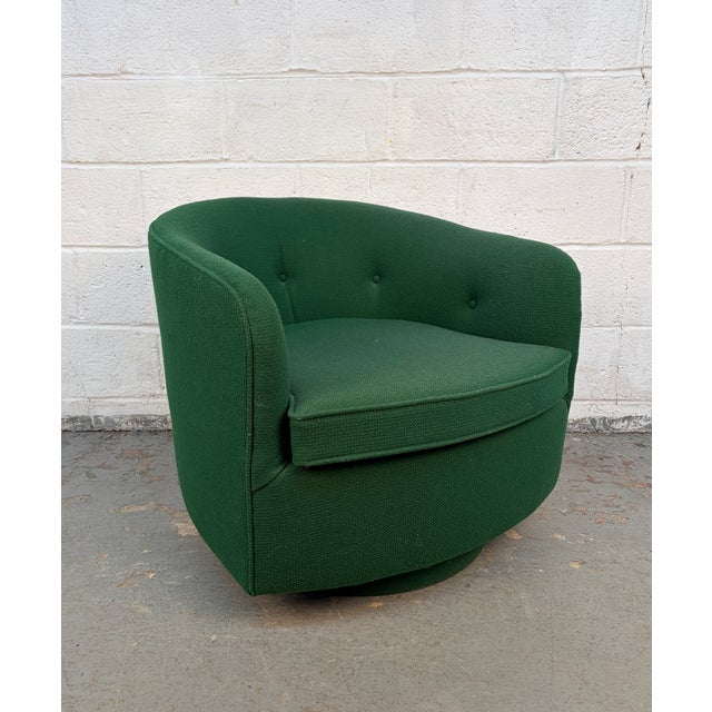 Textile Pair of Vintage Green Barrel Back Swivel Lounge Chairs For Sale - Image 7 of 11