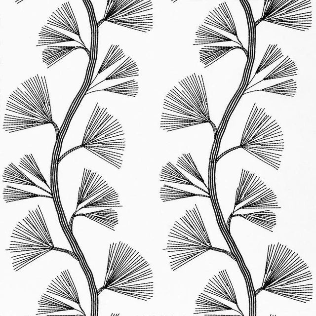 Modern Schumacher Ginkgo Embroidery Fabric in Jet For Sale - Image 3 of 3