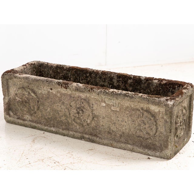 Rectangular Concrete Stone Planter With Tudor Rose Pattern, England Mid 20th C. For Sale - Image 12 of 12