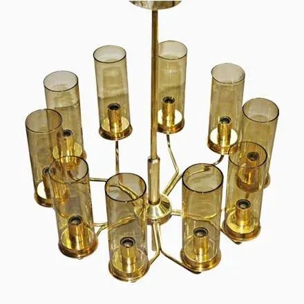 Metal Fully Restored Brass Model T10 Chandeliers by Hans-Agne Jakobsson for Hans-Agne Jakobsson AB Markaryd, 1970s, Set of 2 For Sale - Image 7 of 7