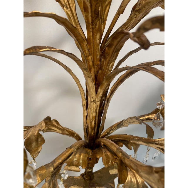 Gold Large Mid 20th Century Italian Gilt Tole Candelabra Style Sconce With Crystals For Sale - Image 8 of 17