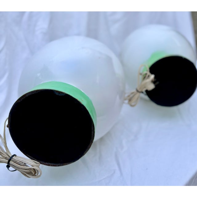 Mid 20th Century Mid 20th Century Two-Tone White and Green Globe Table Lamps, a Pair For Sale - Image 5 of 10