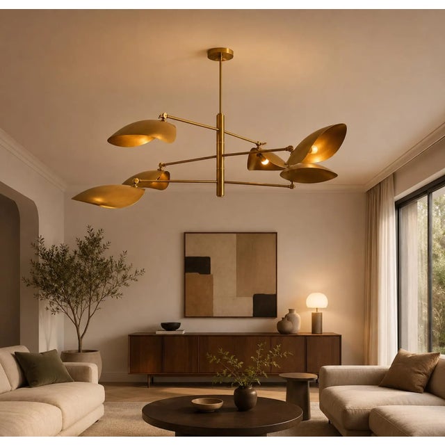 Handcrafted Solid Brass Mobile Chandelier With Adjustable Shades For Sale - Image 4 of 8