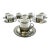 Vintage Silverplate & Porcelain Demitasse Set, Pierced Metal Holders, Modernist Espresso Service for Six For Sale