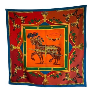 Hermes "Harnais Francais Remix" Orange Scarf For Sale