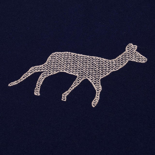 Schumacher SAMPLE - Schumacher Caribou Embroidery Fabric In Navy For Sale - Image 4 of 4