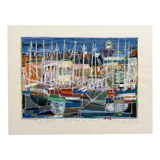 Michel Godjevac, Saint Tropez, 1982, Acrylic Painting on Paper For Sale