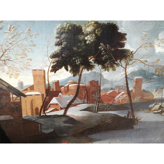 Oil on canvas of 17th century landscape of winter of the netherlands. Good condition. Measures with frame: 114x90 cm...