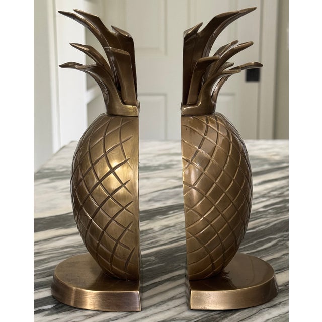 Vintage Brass Pineapple Book Ends - A Pair For Sale - Image 9 of 10