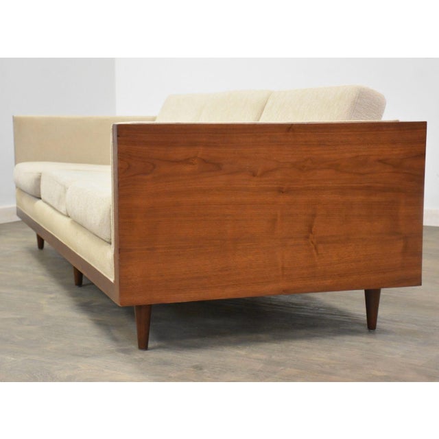 Mid-Century Modern 1960s Milo Baughman Style Walnut Beige Case Sofa For Sale - Image 3 of 10
