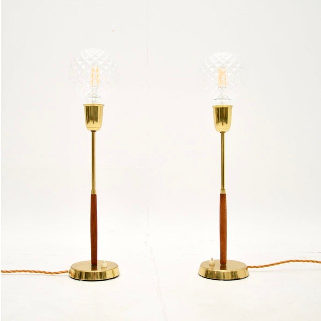 Swedish Vintage Teak and Brass Table Lamps, 1960, Set of 2 For Sale - Image 9 of 9