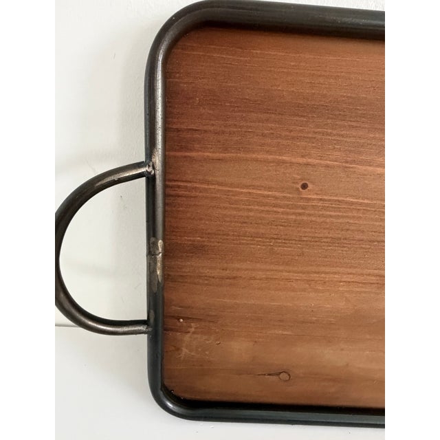 Metal Vintage Handmade Wood Serving Trays With Hand-Forged Metal Frames – Set of 2 For Sale - Image 7 of 13