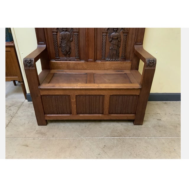 Wood Antique Neo-Gothic Chests Bench, 1880 For Sale - Image 7 of 8