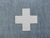 French Country French Blue and Cream Appliqué Cross Wool & Linen Feather/Down Pillow For Sale - Image 3 of 6