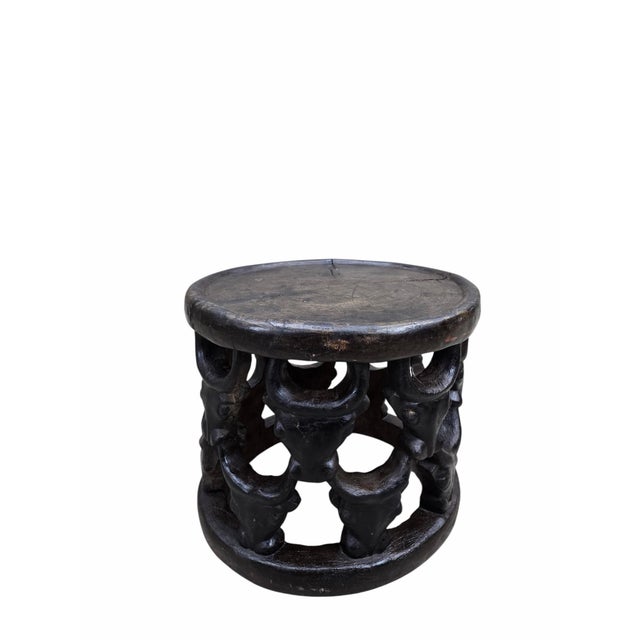 Vintage Tribal Carved African Hardwood Stool/Side Table For Sale - Image 4 of 7