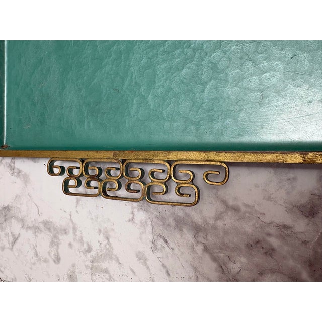 1960s Midcentury Modern Turquoise Decor Tray With Gold Handles For Sale - Image 5 of 7