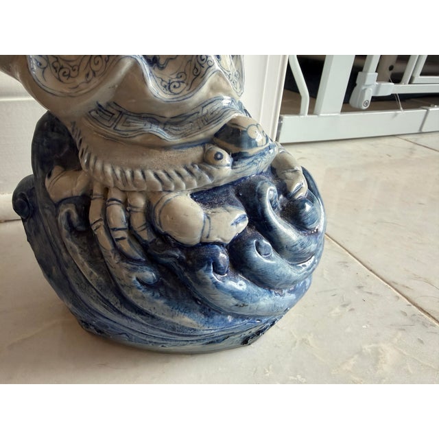 19th Century Antique Chinese Porcelain Immortal Statue, Blue & White China Crab Figural For Sale - Image 5 of 12
