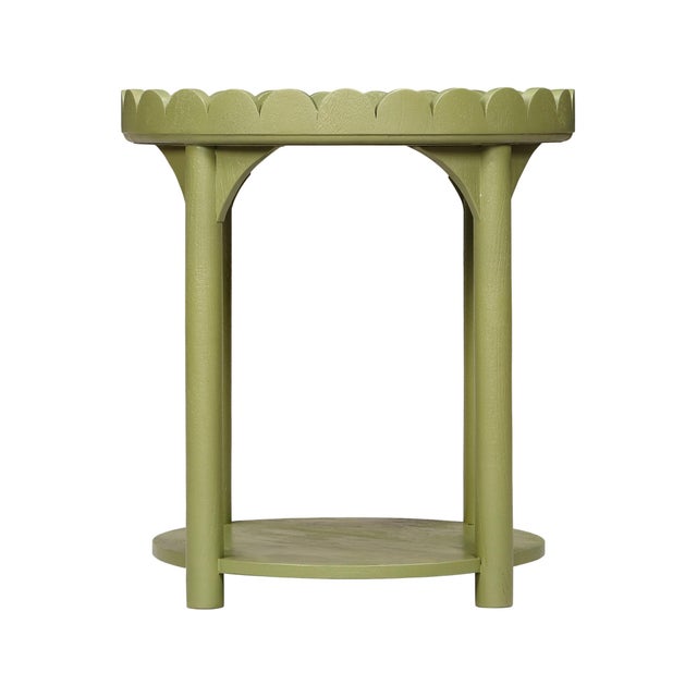 Transitional Scalloped Light Green Round Side Table For Sale - Image 3 of 7