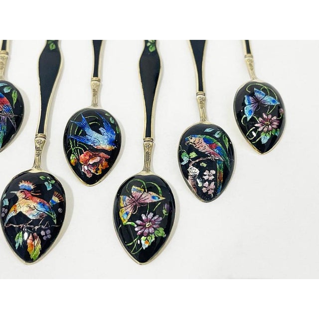 Late 19th Century Enamel and Gilt Silver Teaspons by Gustav Hellstrøm, Norway, 1890s, Set of 12 For Sale - Image 5 of 11