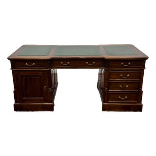 Classic English Desk Green Leather Inlay For Sale