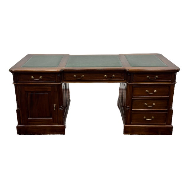 Classic English Desk Green Leather Inlay For Sale