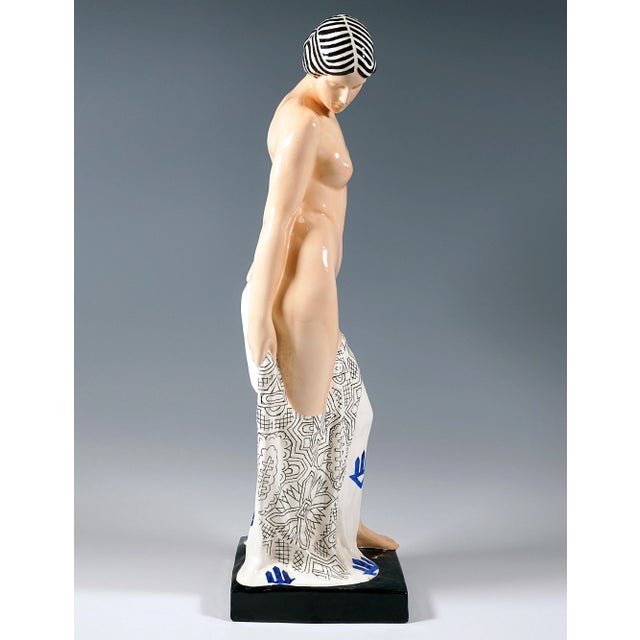 Very large and rare goldscheider vienna ceramic figurine: art déco execution of an art nouveau design around 1909: young...