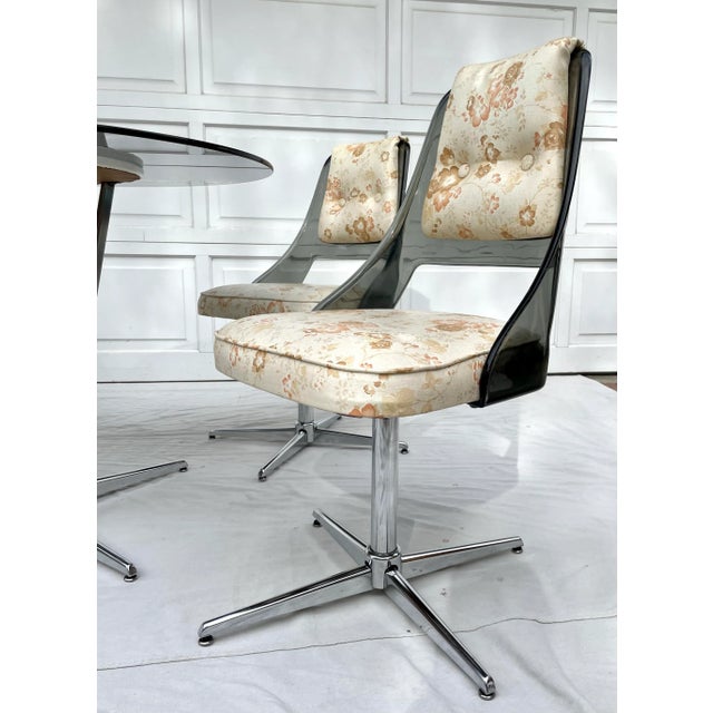 Mid-Century Modern MCM Smoky Glass, Lucite and Chrome Dining Table Set For Sale - Image 3 of 13