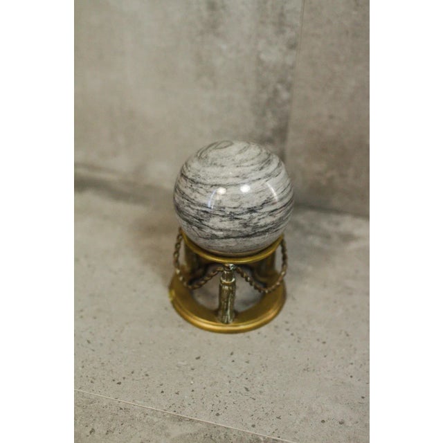 Stone VIntage Grey Marble Sphere With Brass Stand For Sale - Image 7 of 8