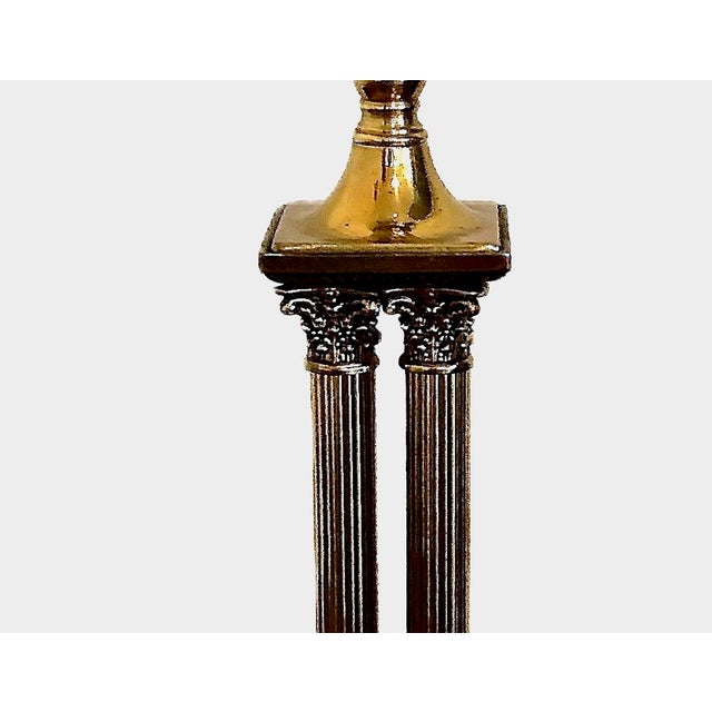 Pair of Neoclassical-Style Brass Column Torchiere Table Lamps For Sale - Image 4 of 7