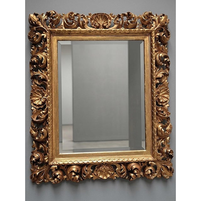 Baroque 19th Century Cartoccio Wooden Mirror in Gold Leaf, 1850 For Sale - Image 3 of 12