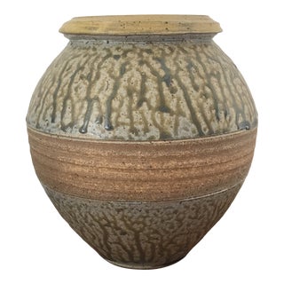 Boho Signed Wheel Thrown Textured Studio Pottery Ceramic Vase From Boise Idaho For Sale