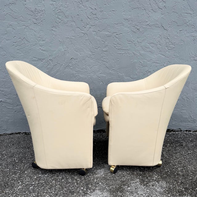 Vintage Postmodern Faux Leather Club Chairs on Caster by Thayer Coggin - A Pair For Sale In West Palm - Image 6 of 7